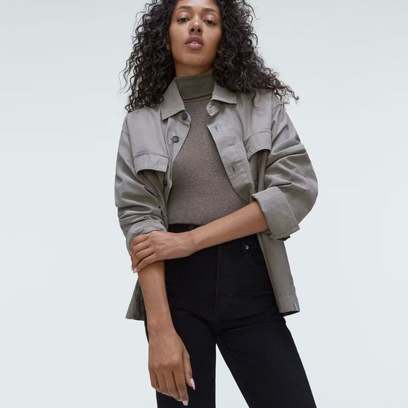 NWOT Everlane The Supima® Micro-Rib Turtleneck Washed Heathered Fatigue M - Picture 3 of 13